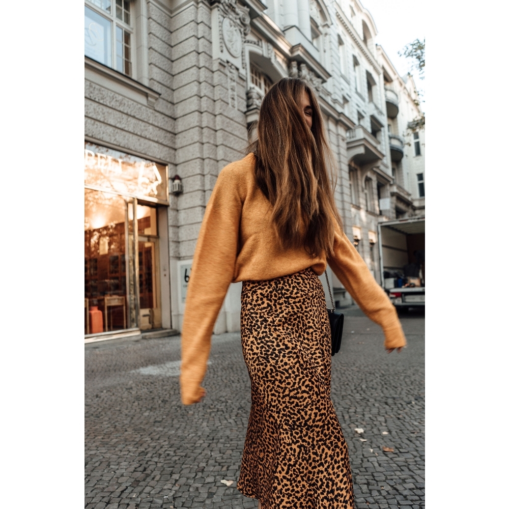 & Other Stories Satin A-Line Midi Skirt Leopard Print Size 2